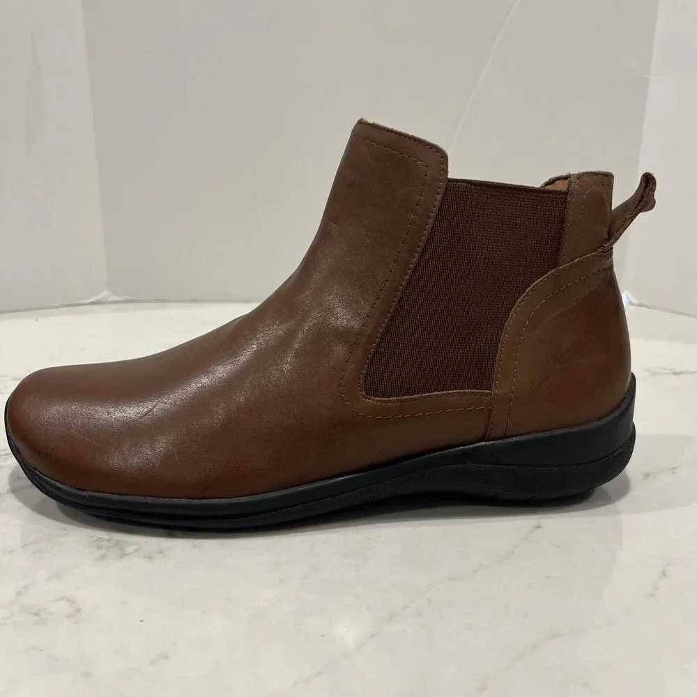 David Tate Womens 10.5 M Brown Leather Booties Shoes Pull On Ankle Chelsea‎